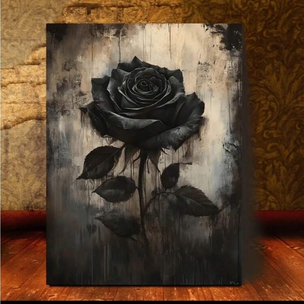 Gothic Elegance Black Rose Canvas Wall Art NEW  🏷️